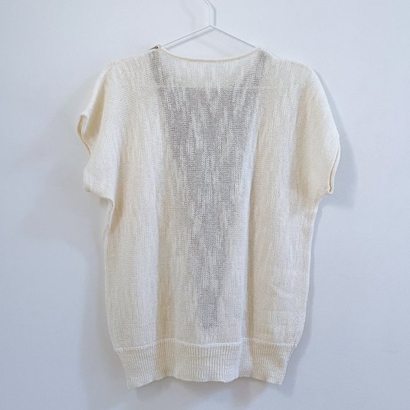 Light Knit Sweater Vest Cap Sleeve Cream and Tan Women Sleeveless Top Sz M/L - Picture 7 of 7